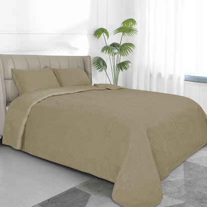 Easy-Going Full/Queen Size Reversible Quilt Set with 1 Quilt and 2 Pillow Shams, Soft Bed Quilt Cover, Water Resistant Lightweight Microfiber Bedspread, Stain Resistant, Damask-Beige/Beige