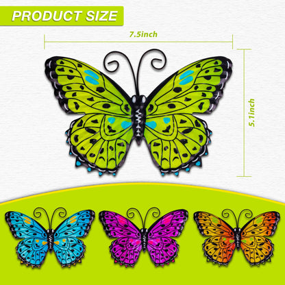 RICHIE Metal Butterfly Wall Decor Outdoor Fence Wall Art Decor, Wall Sculpture Hanging Decoration for Garden Yard Living Room Bedroom Patio Balcony(4 Pack)