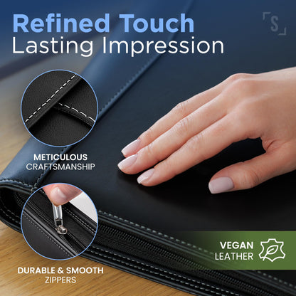 STYLIO Zipper Portfolio Binder | Padfolio 3 Ring Binder (1") and Clipboard Folio (Removable)| Portfolio Organizer for Documents, iPad, Tablet, Phone |Faux Leather Notebook Folio for Men & Women