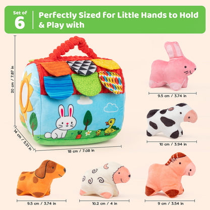 WECHARM KIDS Baby Sensory Toys 6-12 Months, Montessori Stuffed Farm Animals with Rattle Crinkle Mirror, Soft Plush Toys for 6 Months+, Easter Basket Stuffers Gifts for Infant Boys Girls