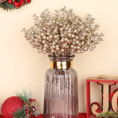 HOHOTIME 36Pcs Christmas Glitter Berries Stems, 9.5 Inch Artificial Christmas Tree Picks for Christmas Tree Decorations Ornaments DIY Crafts Vases Holiday Wedding Home Xmas Decor(Champagne)