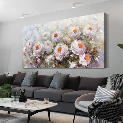 Anolyfi Textured Floral Painting Wall Decor, Flowers Canvas Wall Art Elegant Aesthetic Wall Art Decor for Living Room Bedroom Dining Room Hallway Office Home 48"x24"