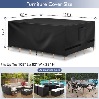 Richwon Patio Furniture Cover, Waterproof Rectangle Outdoor Table Cover, Heavy Duty Sectional Set Protection 108"L x 82"W x 28"H, Black