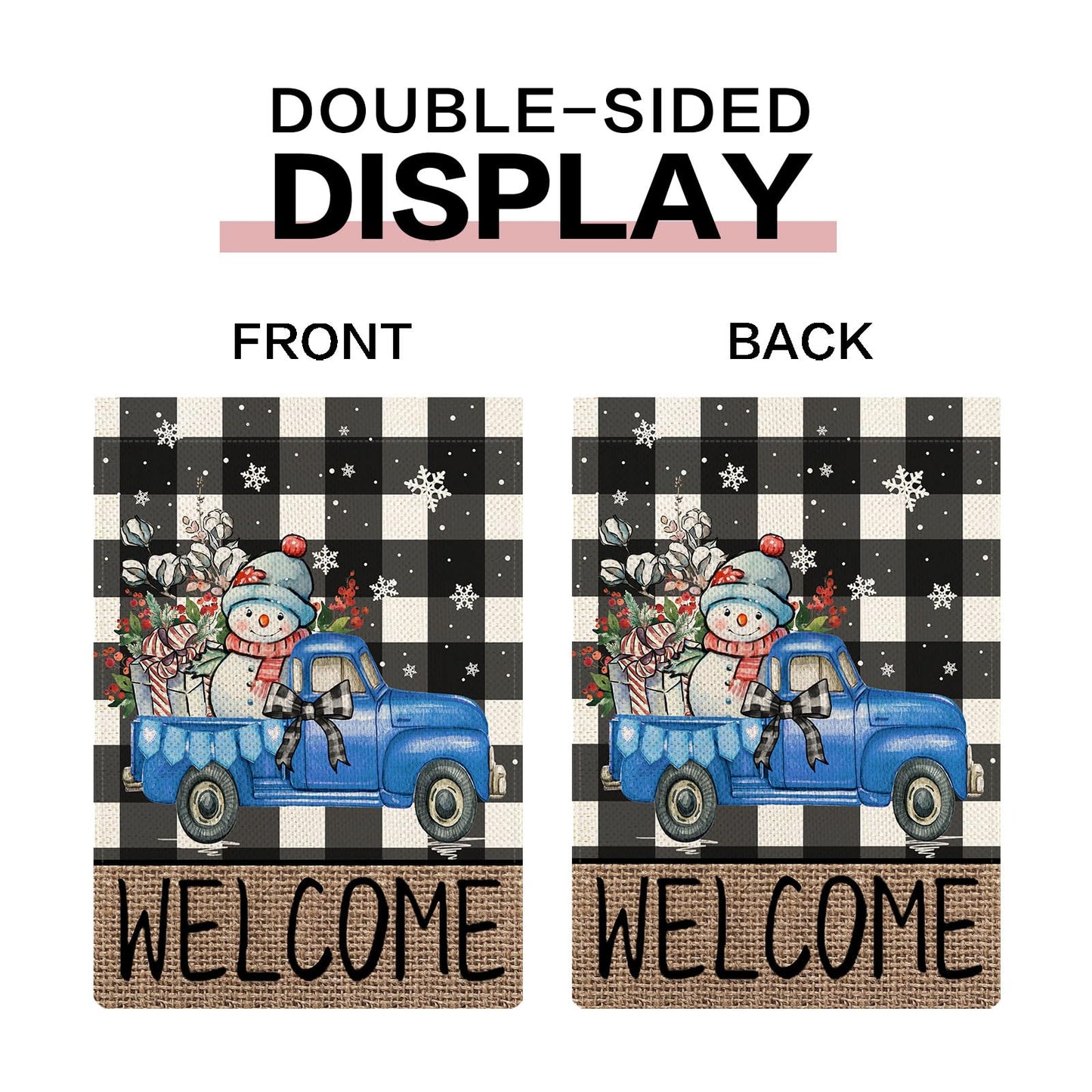 YOVOYOA Rustic Truck Buffalo Plaid Garden Flags for Outside Set of 12, Welcome Seasonal Garden Flags 12x18 Double Sided, Car Holiday Lawn Flags, Winter Spring Outside Decorations for Yard