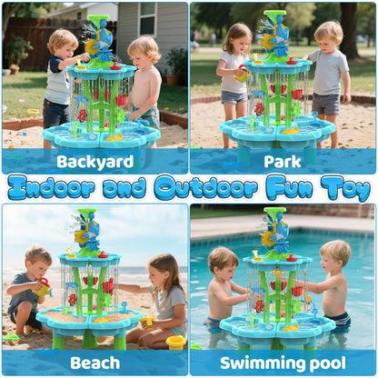 Eterfun Kids Flower Water Sand Table for Toddlers - 2-Tier Outdoor Water Sand Play Table Toys for Boys Girls, Summer Splash Activity Sensory Table Party Birthday Gift for Kids 3-5 6-12