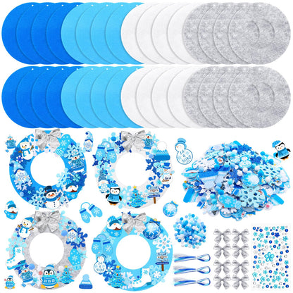Moucuny 620/600 Pcs Winter Wreath Craft Kits DIY Snowman Christmas Wreath Crafts Kits Xmas Winter Home Decorations for Party Favors(Let It Snow,Dark Blue, Light Blue, White, Gray)