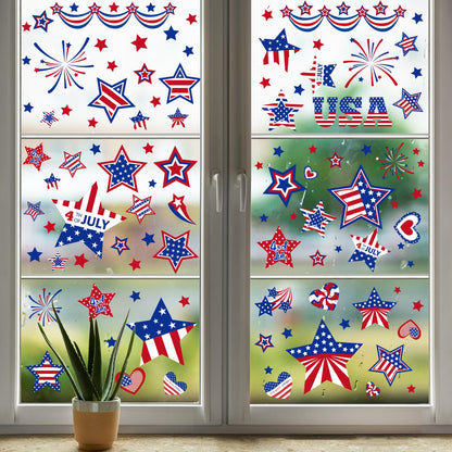 4th of July Window Clings Decorations,111 PCS Reusable Static Summer Patriotic American Flag Stickers for Glass Windows Independence Day,Memorial Day,Veteran's Day,USA Holiday Red White Blue Decor