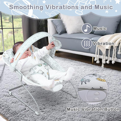 Otrolepota Baby Bouncer, Infants Bouncy Seat with Music and Vibrations,Portable Baby Rocker for Newborns Indoor Outdoor Use 0-6 Months Up to 20 lbs