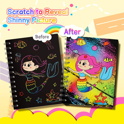 ZIZZ Scratch Art Party Favors for Kids 4-10: 24 Pack Rainbow Scratch Notebooks Gifts Kits - Mess Free Coloring Books Birthday Goodie Bags Stuffers School Classroom Travel Games for Girls Boys Toddler