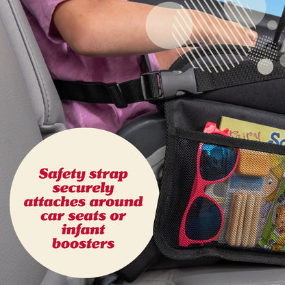 Lusso Gear Kids Car Seat Travel Tray - Dry-Erase Tablet Holder for Road Trip Activities - Cup Holder & Storage for Toddler Travel Essentials - Plane Activity Tray for Airplane Essentials - Dinos