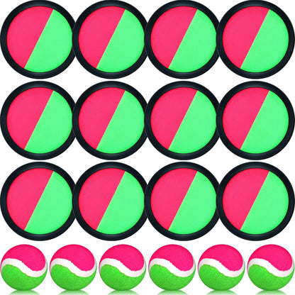 Charniol Kids Toys Toss and Catch Game Set Beach Game Outdoor Ball Sports Games Toss and Catch Ball Nylon Toys for Kids Adults (Pink, Green, Black,12 Paddles 6 Balls)