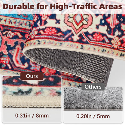 jxgzyy Soft Area Rug for Bedroom, 0.31'' Thick Red Persian Style Rug for High Traffic Area, Foyer Rugs for Entryway 5×7, Beautiful Lounge Rug with Cotton Backing, Low Pile Faux Wool Carpet for Study