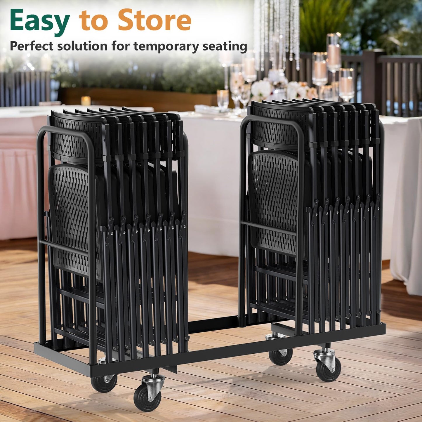 FurniEdge Black Folding Chairs 4-Pack, Breathable Plastic for Card Tables & Indoor Outdoor, Easy-Clean & Supports 400 Lbs