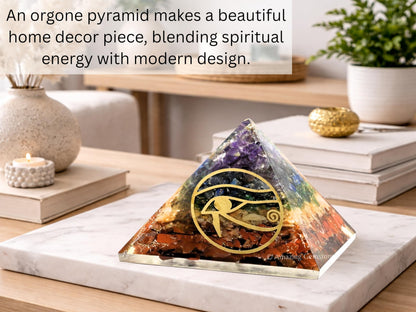 Amazing Gemstone Large Orgone Pyramid | Natural Chakra Pyramid Crystal | Eye of Horus Orgonite Pyramid | Organ Pyramids Positive Energy Healing