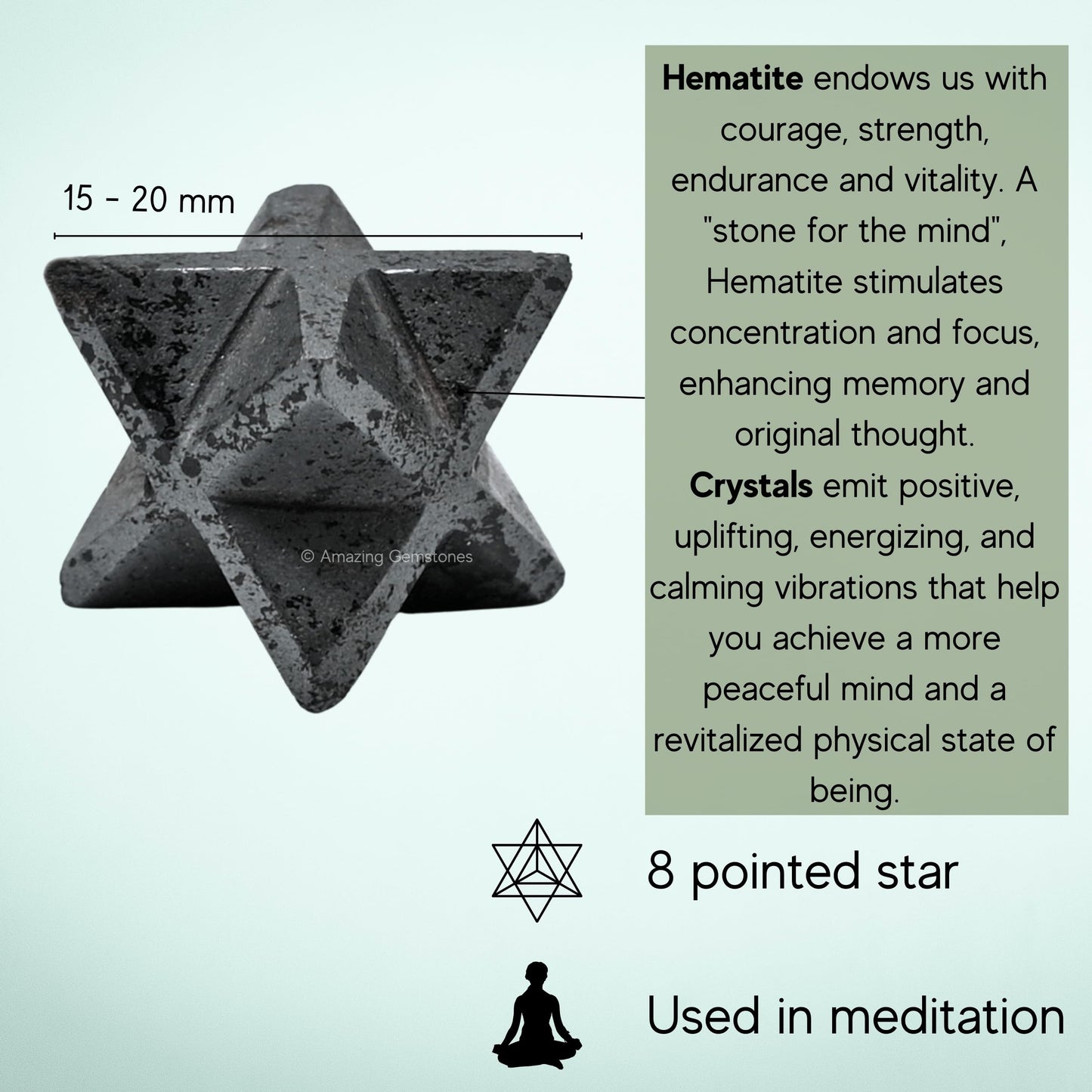 Amazing Gemstone Hematite Merkaba Crystal - 0.75 Inches Metaphysical Merkaba Star for Meditation - Energetic Tetrahedron Crystal and Healing Stones for Spiritual Growth and Healing (15-20mm)