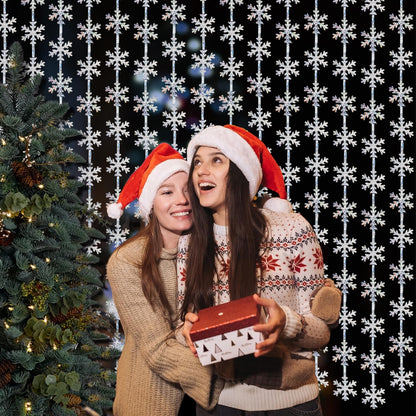 Winter Wonderland Party Snowflake Decorations, 3.3x6.6ft Iridescent Silver Snowflake Tinsel Foil Fringe Curtains Backdrops Photo Props for Xmas Winter Frozen Birthday Party Supplies, 2 Pack