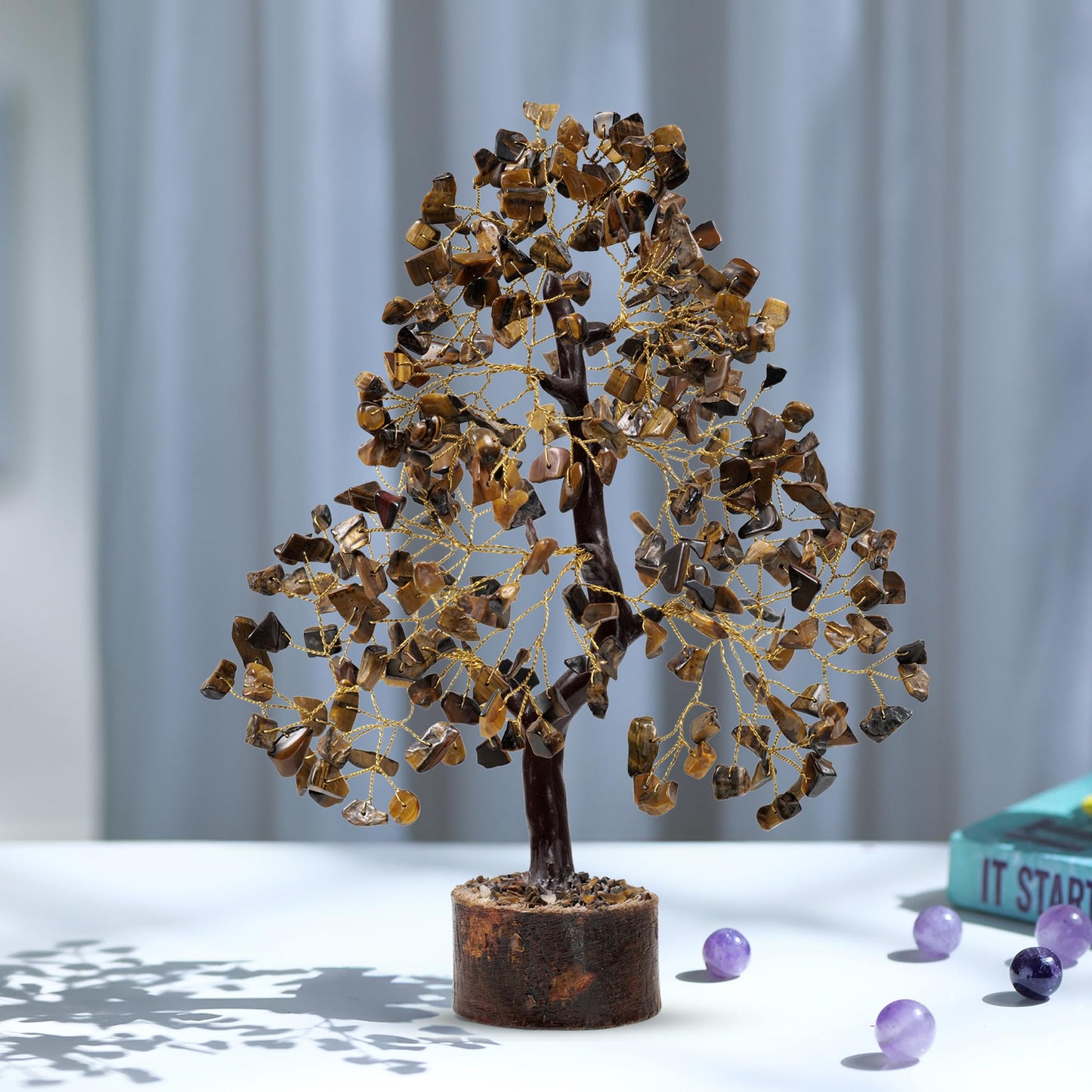 Tigers Eye Crystal, Feng Shui Decor, Crystal Money Tree, Office Decor, Good Luck Prosperity Fortune, Feng Shui Money Tree, Home Decor, House Warming Gift, Meditation Bonsai, Energy Crystals And Stones