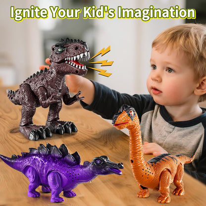 Lucky Doug 3 Pack Electric Realistic Dinosaur Toys with Simulated Sounds ＆ Lights for Boys Kids Aged 3 4 5 Years Old - Perfect Jurassic Tyrannosaurus Rex Gift for Birthday 3-5 Years