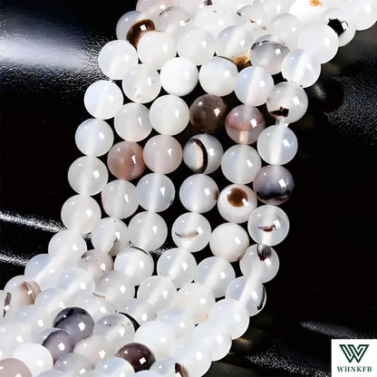 WHNKFB 6mm 100PCS Natural Black Flower Agate Round Beads, Gothic Dendritic Loose Gemstone Beads for Jewelry Making Craft - 4mm 6mm 8mm 10mm Options with Free Elastic Cord