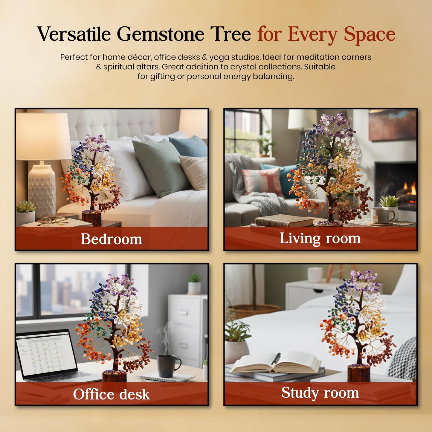 AstraVeda 7 Chakra Tree, Crystal Tree of Life, Feng Shui Trees, Positive Energy, Meditation Gift, Crystals and Stones, Spiritual Items, Home Office Decor
