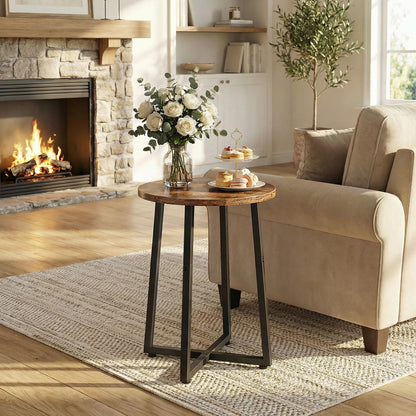HOOBRO Side Table, Round End Accent Table with Sturdy Metal Frame, 15.7" Round Nightstand, for Living Room, Bedroom, Balcony, Office, Rustic Brown BF95BZ01