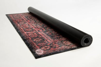 DRUMnBASE Vintage Persian Style Stage Rug, Non Slip Waterproof Rug for Stage or Studio Use to Reduce Vibrations, Black Red, 5.34 FT x 4.65 FT