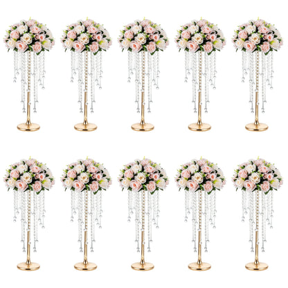 NUPTIO Gold Vases for Centerpieces Wedding - 10 Pcs 21.7in Tall Vase Centerpieces for Tables - Chandelier Flower Stand Bulk