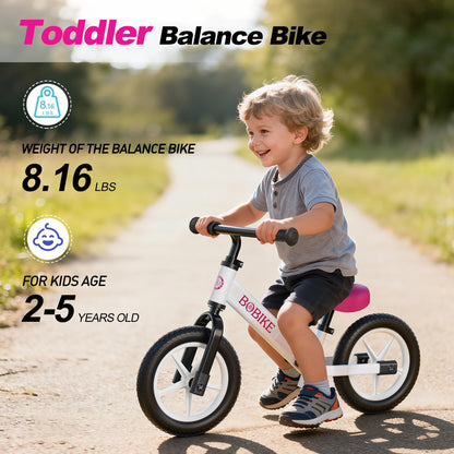 Bobike Toddler Balance Bike, Balance Bike with Footrest for Ages 2-5, Adjustable Seat & Handlebar, No-Pedal Training Bicycle, Gift for Boys and Girls (White)