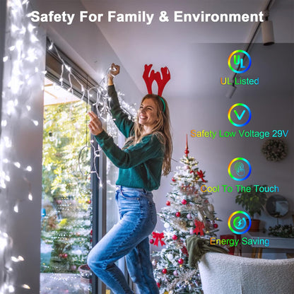 60FT 612 LED Outdoor Christmas Lights - 136 Ice Drops, 12 Pro Modes with Timer Memory & Brightness, Waterproof Hanging Ice String Light for Holiday Wedding Garden Fence House Decor (Cool White)