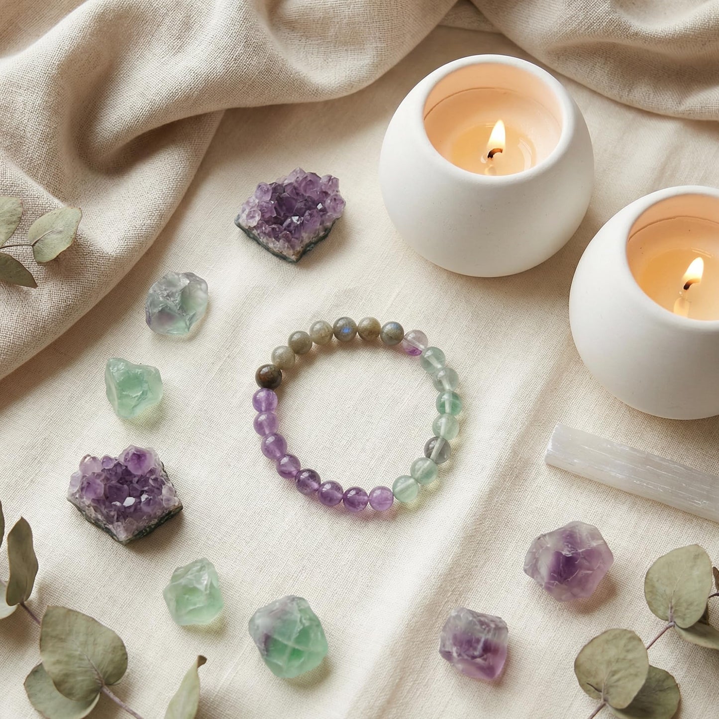 Bivei Healing Prayers Bracelet, Strength Crystal Healing Bracelet 8MM with Amethyst & Fluorite & Labradorite - Spiritual Stretch Beaded Jewelry for Women Men Gift