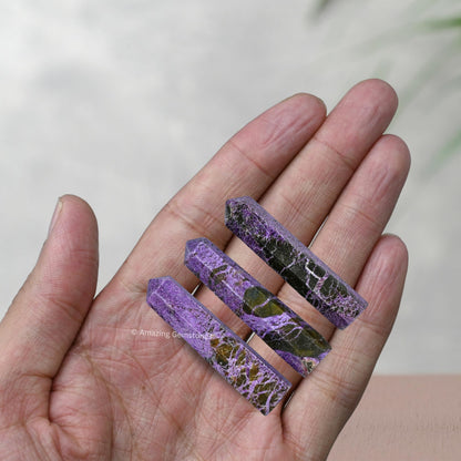 Amazing Gemstone Stichtite Crystal Points Bulk Healing Crystals and Stones - Pack of 3 Single Terminated Healing Wand Point Bulk Crystals for Crafts, Crystal Grid, DIY Work