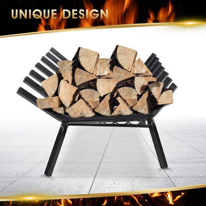 G GOOD GAIN Fireplace Grate 24" with Ember Retainer, Heavy Duty Cast Iron Indoor, Chimney Hearth Wood Stove Burning Rack Holder,1/2” Bar Fire Place Asseccories for Outdoor, Fire Pits, Camping
