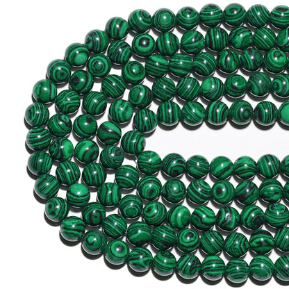 8mm Natural Green Malachite Gemstone Beads Polished Round Smooth Stone Beads for Bracelets Jewelry Making 15inch Loose Beads