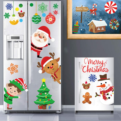 Christmas Wall Decals Stickers 96PCS Removable Large Merry Xmas Wall Decorations Christmas Bathroom Decor Santa Claus Snowman Reindeer Window Clings for Outdoor Indoor