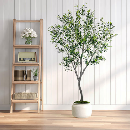 Faux Olive Tree, 8 Feet Realistic Faux Olive Tree Trunks & Leaf Fruits for Home Décor Accents, Perfect for Living Room & Office - Olive Trees Artificial Indoor