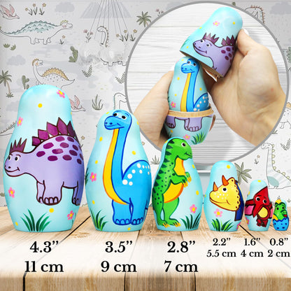 AEVVV Stacking Dinosaur Nesting Dolls Set 6 pcs - Dinosaurus Decor for Dinosaur Lovers - Matryoshka Dolls as Wooden Dinosaur Figurines - Dino Decorations