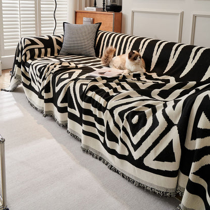 VClife Boho Couch Cover for Dog, Soft Cooling Sofa Cover for Sectional L Shape, Breathable Fabric Furniture Protector for Pet, Reversible White and Black Checkered Plaid Sofa Slip Cover Futon Cover