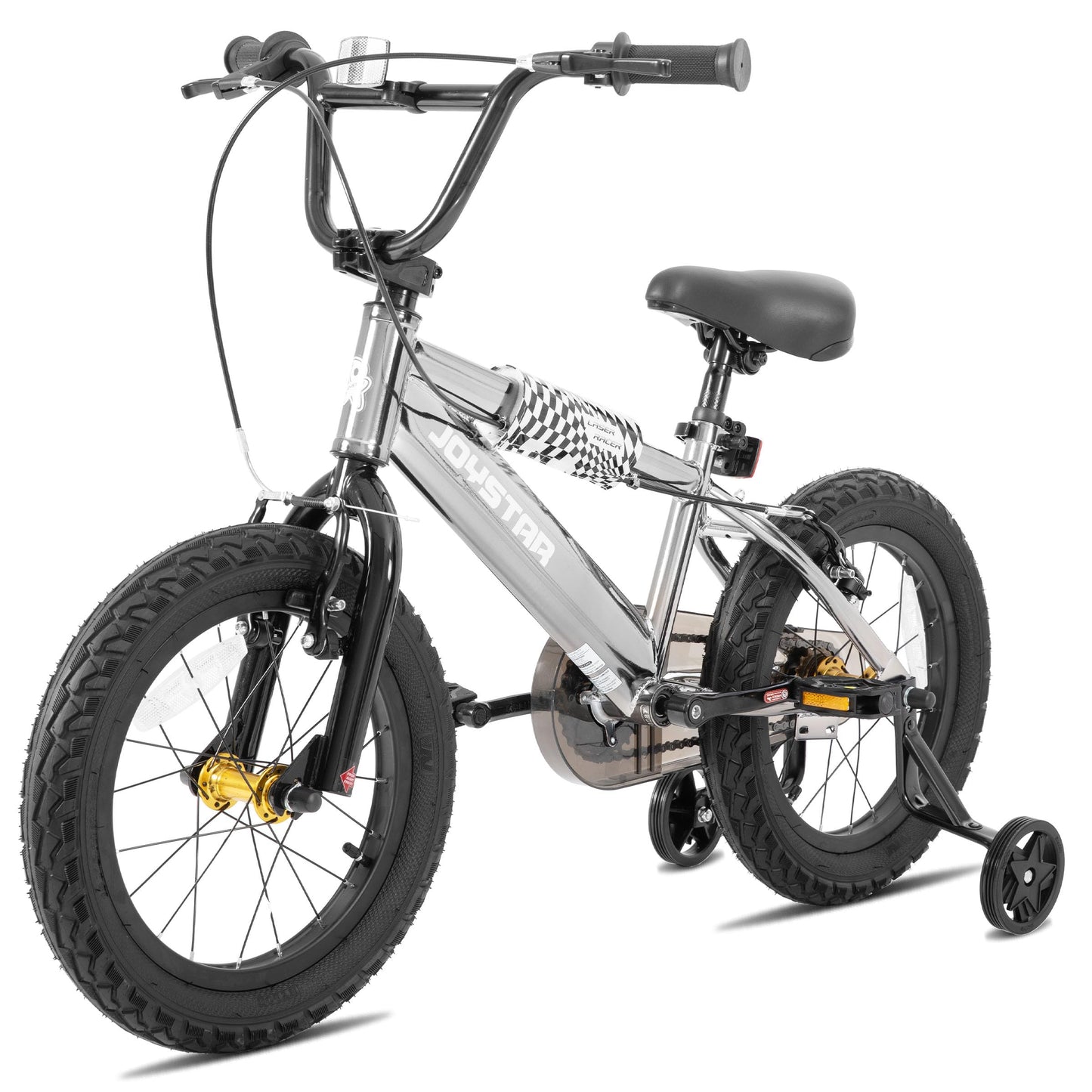 JOYSTAR 16 Inch Kids Bike for 4-7 Years Boys Girls, High-Carbon Steel Frame Toddler Bicycle with Training Wheels and Front/Rear Brakes Silver