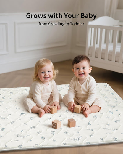 Fortella Extra Thick Baby Play Mat for 50" Playpen, 47"x47" Snug Fit Playpen Mat, Machine Washable Foam Play Mat for Floor - Portable, Non-Slip Tummy Time & Crawling Mat for Babies Toddlers (Ocean Ivory)