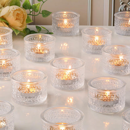 NITIME 30Pcs Clear Votive Candle Holders, Tealight Candle Holder Glass for Wedding Decorations, Polka Dot Glass Candle Holder forTable Centerpiece, Home and Party Decor
