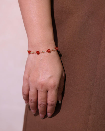 Xfoxstal 14K Gold Plated Chain Bracelets for Women Crystals and Stones Beaded Bracelets Jewelry Adjustable (Red Agate)