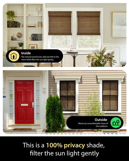 UNISHADES Cordless Bamboo Roman Shades for Windows, Blinds Size (26.5" W ×48" H) Colour (Highfield Teak)