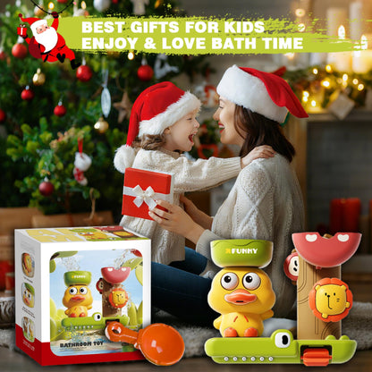 TXTLDB 2-in-1 Bath Toys for Toddlers 1-3, Magic Watering Can with Blooming Flowers & Suction Cup Spinning Duck Toys Set, Interactive Sensory Bathtub Game for Boys Girls 18M+, BPA-Free ABS Plastic