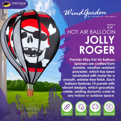 Hot Air Balloon Hanging Garden Spinner 22" - Vibrant Jolly Roger Design, Weather-Resistant Outdoor Decor, Durable & Lightweight for Patios, Yards, and Gardens - Eye-Catching Wind Spinner