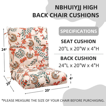 NBHUIYJJ High Back Chair Cushion, 44" x 20" UV Resistant & Water-Repellent Patio Furniture Chair Pads with Non-Slip Ties for Rocking Chairs, Adirondack, Dinning Chairs, Flower Red, 2Pcs