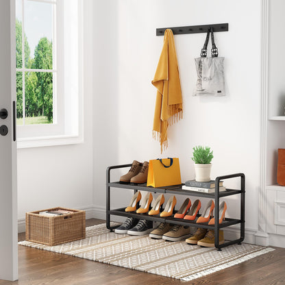 SNTD Shoe Rack - Expandable Shoe Organizer for Closet, Adjustable Metal Shoe Shelf Storage, Stackable Long Shoe Stand Holder for Garage, Entryway, Door Entrance (Black, 2-Tier)