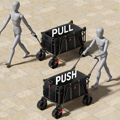 EVER ADVANCED Folding Push Wagon with Brakes, Portable Shopping Cart, Collapsible Wagon Cart with All-Terrain Big Wheels for Camping, Beach, Sports