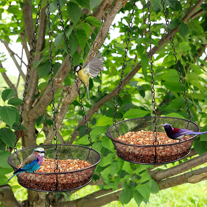 2 Pack Hanging Bird Feeder, Bird Feeder for Garden Yard Outside Hanging Feeder Tray - Metal Mesh Platform Feeders for Outside Outdoors for Attracting Birds