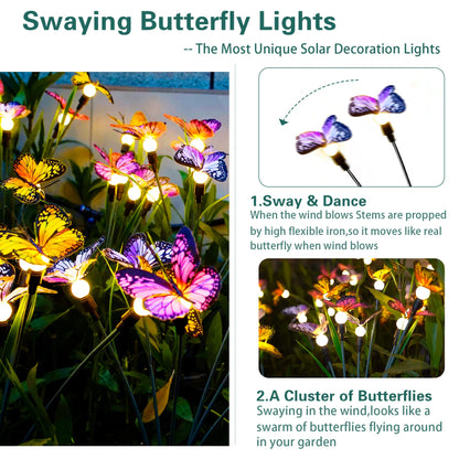 TONULAX Solar Garden Lights - 2 Pack Swaying Butterfly Light, Swaying in The Wind, Solar Outdoor Lights, Yard Patio Pathway Decoration, High Flexibility Iron Wire & Realistic Butterflies (2 Pack)