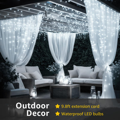 FUYO Window Curtain String Lights for Bedroom, 300 LED Fairy String Light 8 Lighting Modes Waterproof Lights for Christmas Bedroom Party Wedding Home Garden Wall Decorations (White)
